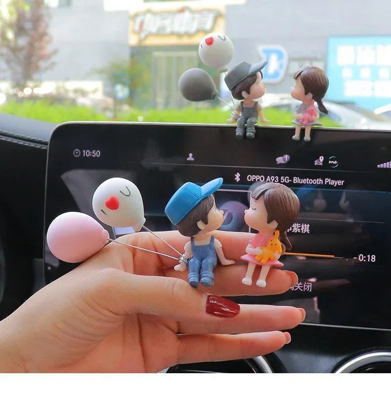 Car Decoration Cute Cartoon Couples Figure Figurines Balloon Ornament Auto Interior Dashboard Accessory for Girls Gifts Supply