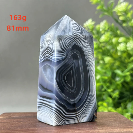 Natural Black Striped Agate Obelisk Polishing Craft Aura Meditation Treatment Witchcraft Altar Wand Home Decoration Ornaments