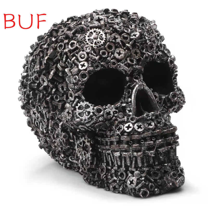 BUF Resin Screw Gear Mechanical Style Skull Decorative Crafts Ornament Home Decor Statue Halloween Decoration Sculpture