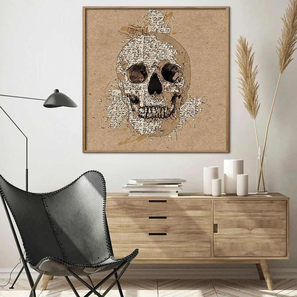 Skull Hat Man Sketch Writing Painting Pintura Vintage Arte da parede Poster Print Retro Old Pictures Para Decoração de casa da sala Cuadros