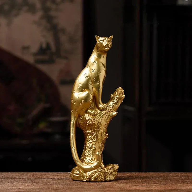 Statua del leopardo d'oro in resina, ornamenti per sculture per ufficio, decorazione per la casa, regalo di compleanno