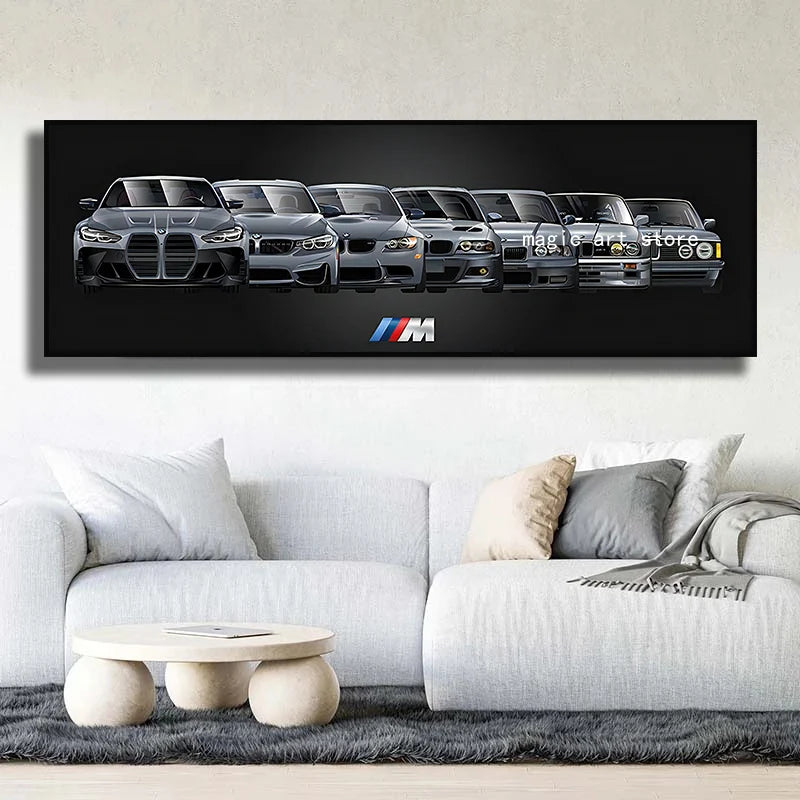 Super Car Sports Car B M W Series Evolution Car Art Poster Canvas Painting Wall Print Picture for Living Room Home Decor Cuadros
