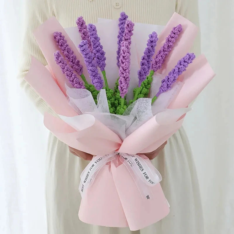 1 pc afgewerkt gehaakte lavendel Bouquet kunstmatige gebreide bloem afgewerkt lavendel bouquet Mother's Day cadeau dia de la madre 꽃 다발 다발 다발 다발