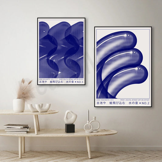 Póster de yoshimoto aiko, impresión japonesa, cartel de decoración de pared moderno, impresión de lona de póster azul abstracto