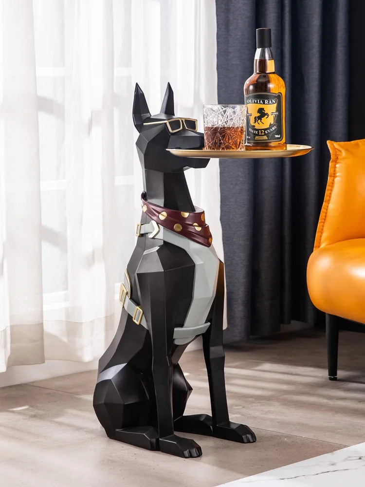 Wohnkultur Doberman Hund Skulptur Dekoration moderner Stil Wohnzimmer Großer Boden Hundestatue Tablett Aufbewahrungs Ornament Dekoration