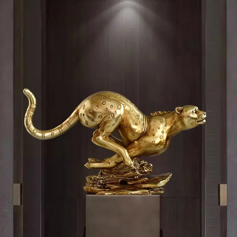 Statua del leopardo d'oro in resina, ornamenti per sculture per ufficio, decorazione per la casa, regalo di compleanno