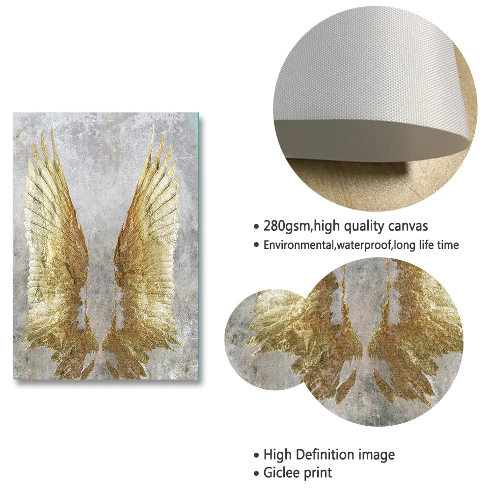 Nordic Fashion Canvas Painting Unique Modern My Golden Wings Angel Posters Prints Wall Art for Living Room Bedroom Aisle Decor