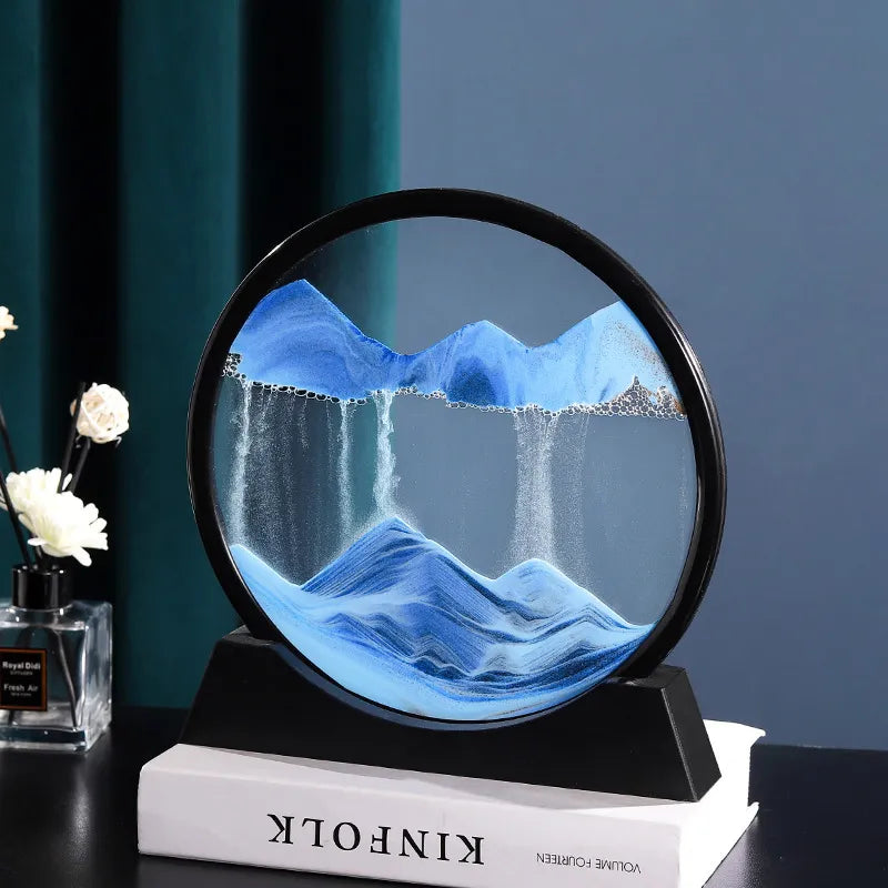 3D Moving Sand Art Picture Round Glass Deep Sea Sandscape Sabbie orari di clessidri Craft Flowing Painting Office Decorazioni per la casa