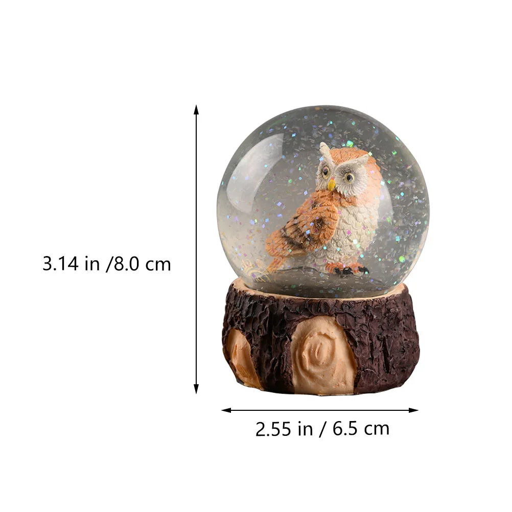 Owl Snow Globe 3D Owl Crystal Ball Owl Water Globe Wild Animal Figurine Glass Sphere Desktop Ornament