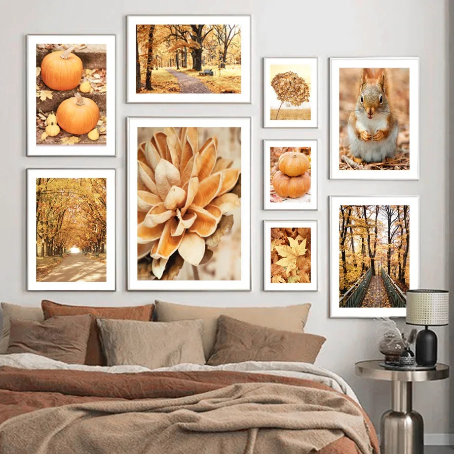 Autumn Decíduu Maple Leaf Pumpkin Books Arte da parede Tela pintando pôsteres nórdicos e impressões imagens de parede para decoração da sala de estar decoração