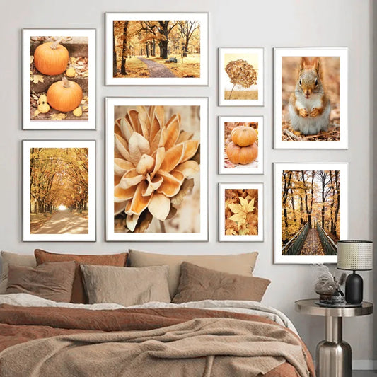 Autumn Digituous Maple Leaf Pumpkin Books Wall Art Canvas schilderen Noordse posters en afdrukken Wandfoto's voor woonkamer Decor