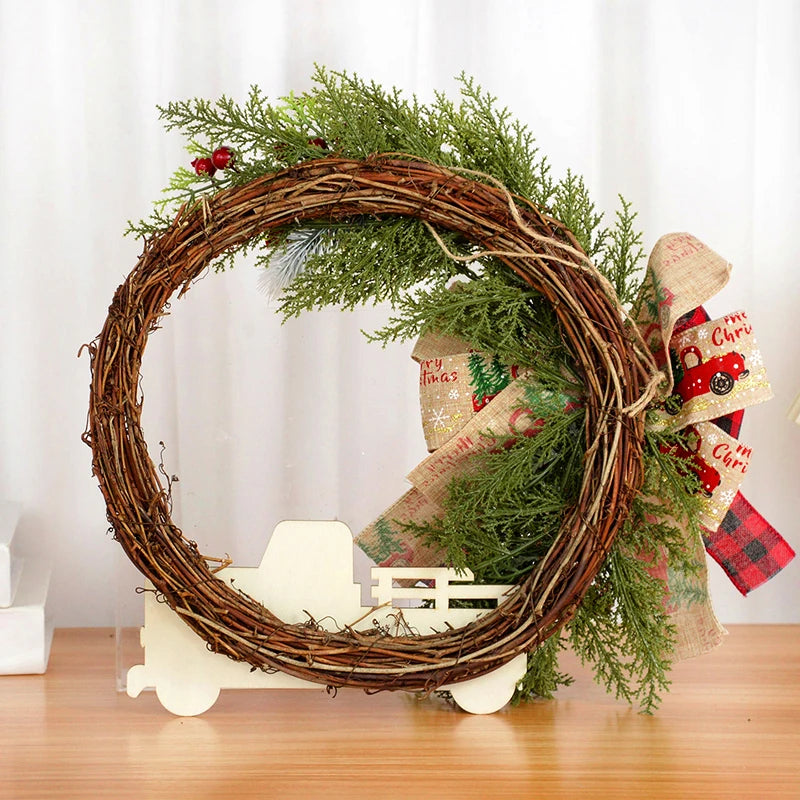 1pc 40x38cm Large Christmas Garland Door Window Wreath Bow Artificial Flower Pinecone Hanging Christmas Ornament New Year Gift