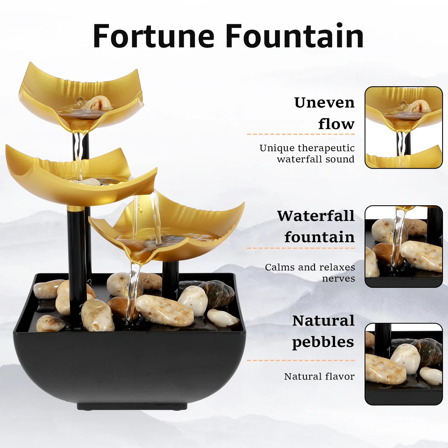 COBTETOP Fountain Waterfall Cascading Resin-Rock Rock Cachoing Fonte com LED Light Multifunct Home Ornament Craft