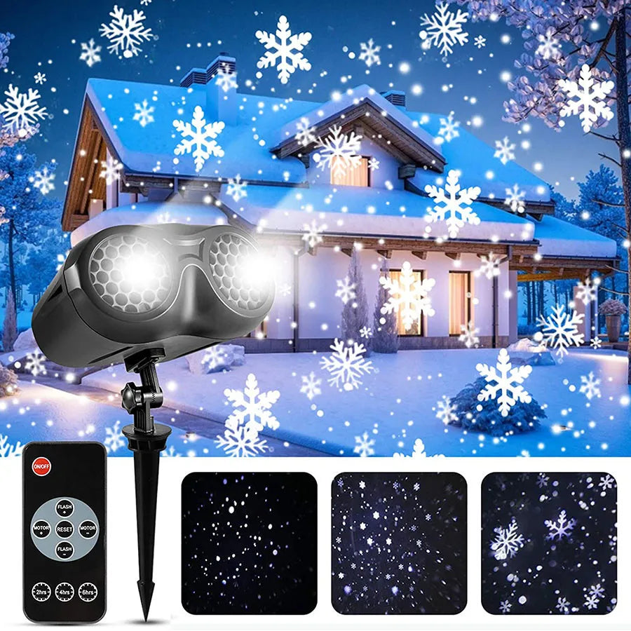 2 IN 1 Christmas Projector Lights Outdoor Upgraded Rotating Snowflake Projector Lights Waterproof Snowfall Landscape Light