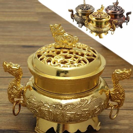 Bruciatore di incenso in lega doppio drago Dragon Cappotto cabina cabina censer CONE Decor decorazioni in legno vintage Burner di incenso