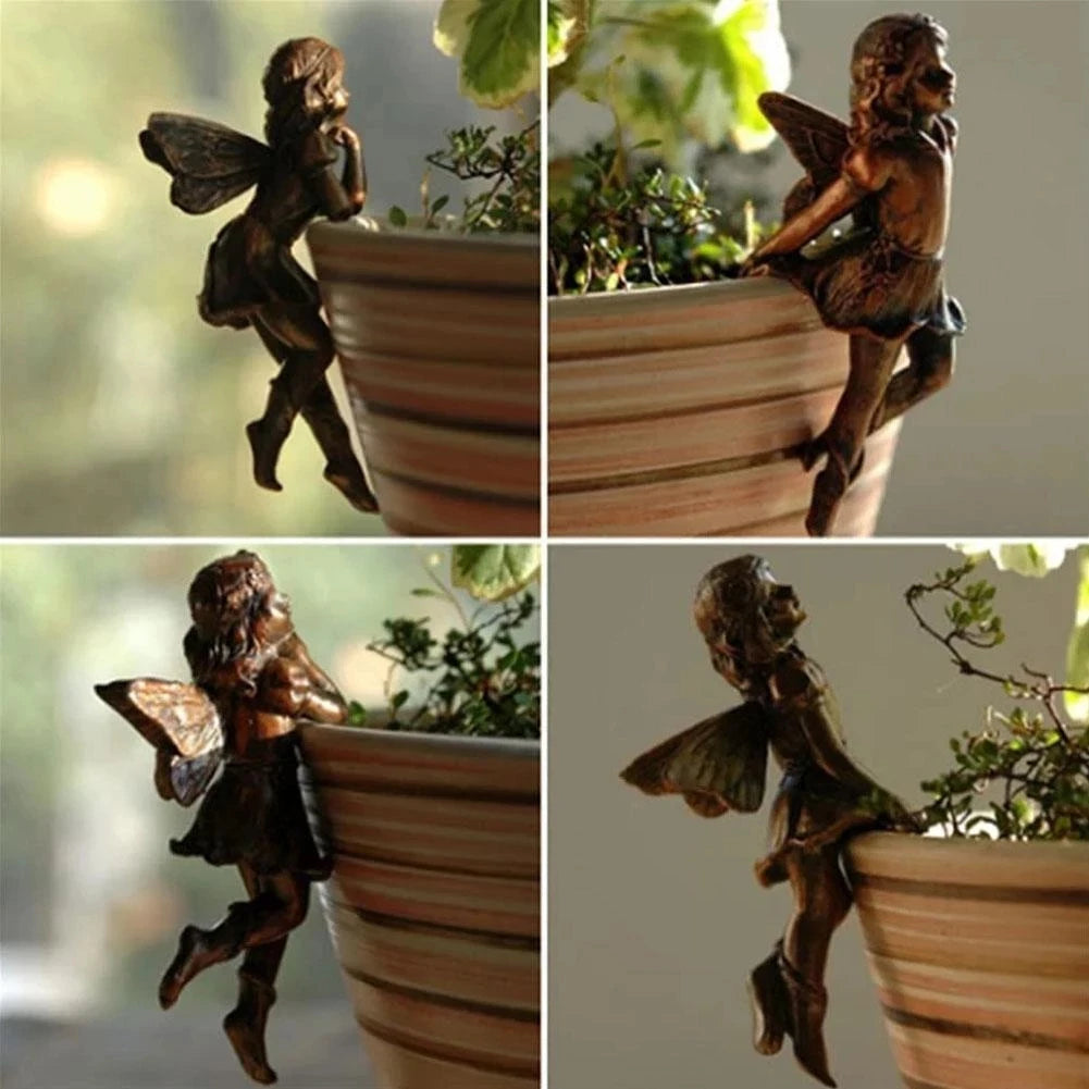 Nova angel girl penduring copo resina decoração de fadas combinação cesta de flores decoração de decoração de jardim design de fada panela huggers