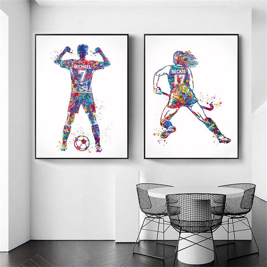 WaterColor Soccer Hockey Player Wall Art Decor tela dipinti di poster di calcio Stampe Immagini Girl Boys Room Decorazione per la casa