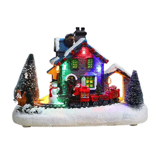 Christmas Luminous House Winter Scene Model Desk Ornament Snowy Christmas Village LED Light Christmas Resin House Ornaments