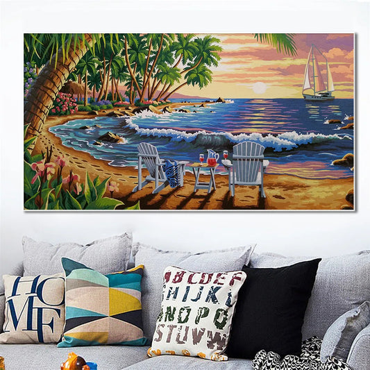 Summer Coastal Vacation Sunset Scenery Canvas Painting Print Seascape Picture For Living Room Home Wall Art Decor Poster Cuadros