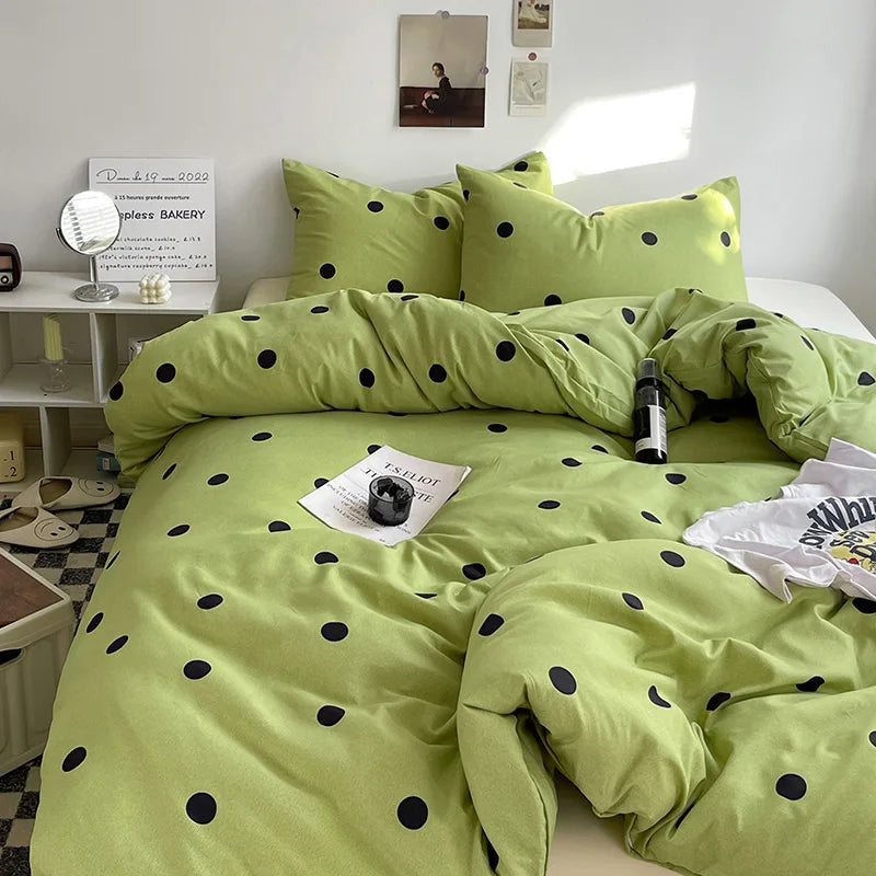 Green Polka Dots Duvet Cover Kissen Hülle Bettlaken AB Side Quilt Cover Streifen Junge Teen Mädchen Bettzeug Leinen Set King Queen