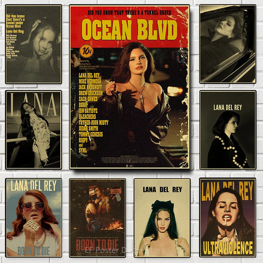 Lana del Rey Retro Poster Prints Sänger alias Lizzy Grant Musik Album Cover Malerei LDR Vintage Home Room Bar Cafe Kunst Wanddekoration