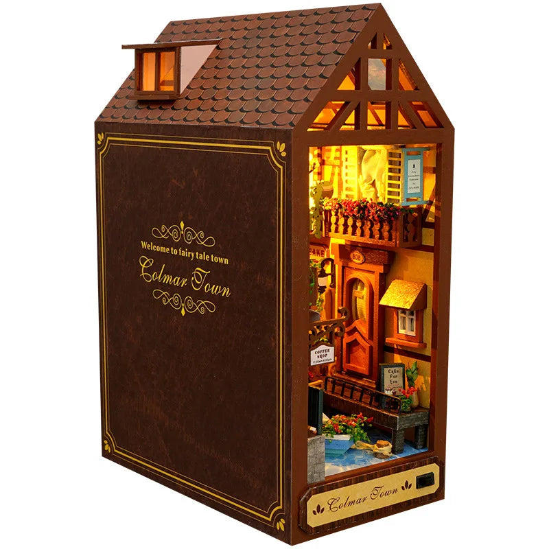 Bricolage livre Nook en bois étagère bibliothèque insert house dolrend dollhouse casa miniature enfants toys cadeaux d'anniversaire serre-en-ciel