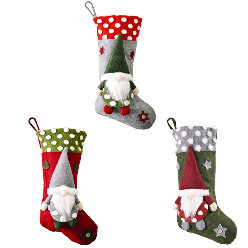 3Pcs Christmas Stockings Gnome Santa Xmas Stocking, Christmas Tree Ornaments For Holiday Christmas Hanging Decorations