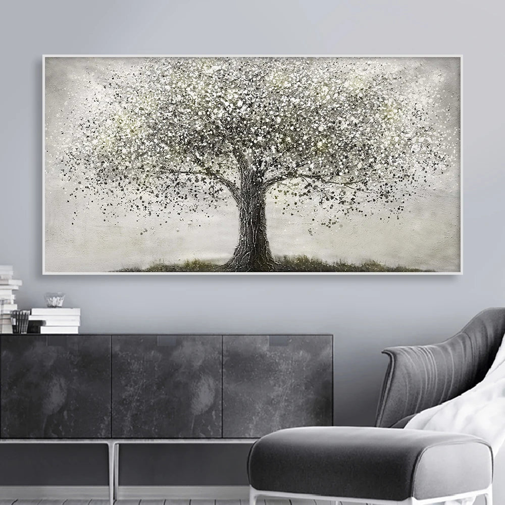 Póster de árbol de vida en blanco y negro Pintura al óleo Moderna impresión en lienzo de arte de pared para sala de estar decoración del hogar