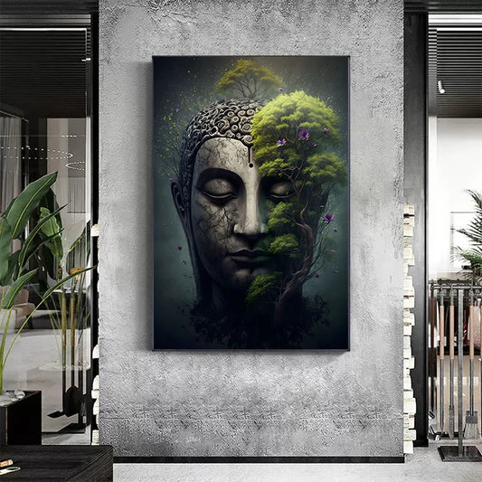 Poster di Buddha vintage in tela natura dipinto di pittura art da parete religiosa spirituale immagine