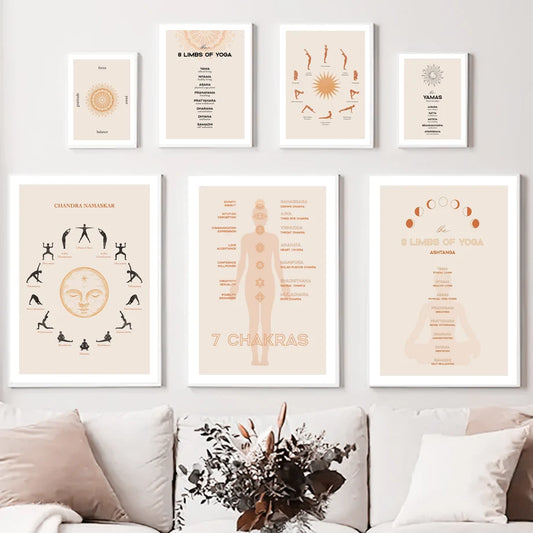 Yoga Sun Salutation Fitness Zen Wall Art Canvas Pintura de carteles nórdicos y estampados Imágenes de pared para sala de estar Decoración espiritual