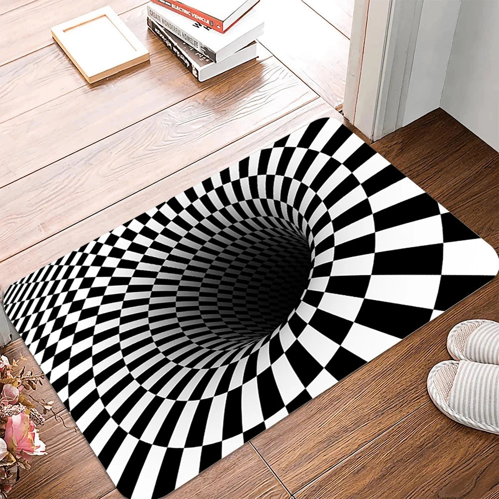 3D Vortex Illusion Carpet Floor Mat Area Rug Abstract Geometric Print Optical Home Living Room Bedroom Non-slip Doormat Rugs