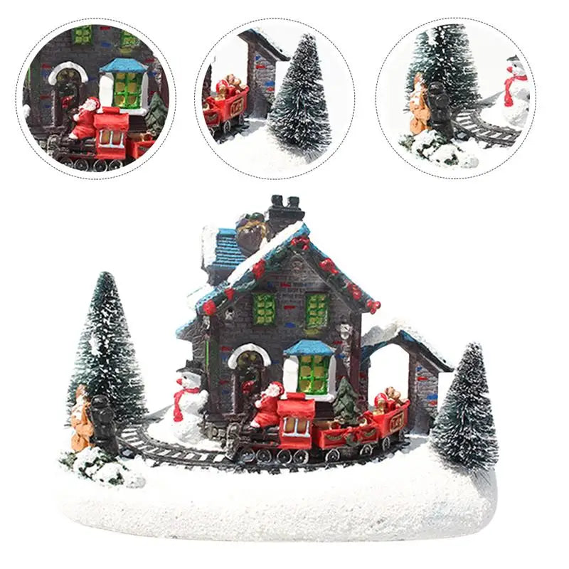 Christmas Luminous House Winter Scene Model Desk Ornament Snowy Christmas Village LED Light Christmas Resin House Ornaments