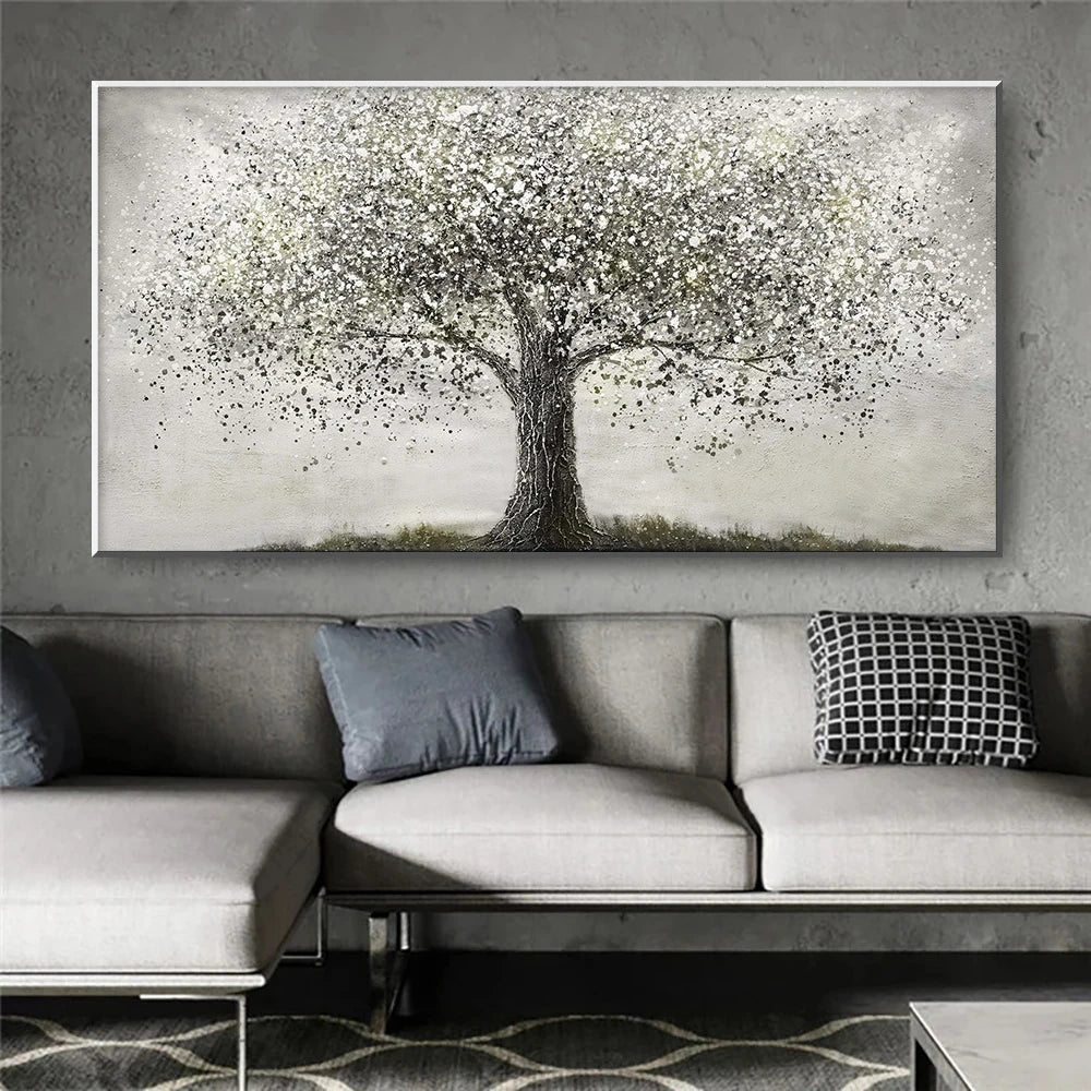 Póster de árbol de vida en blanco y negro Pintura al óleo Moderna impresión en lienzo de arte de pared para sala de estar decoración del hogar