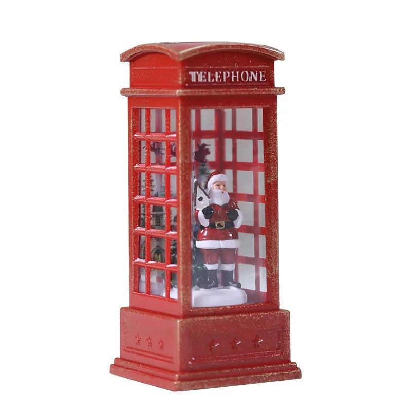 1Pc Christmas Light-Up Maroon Phone Booth With Santa Decorative Christmas Themed Snow Globe Led Light For ChristmasDecorative