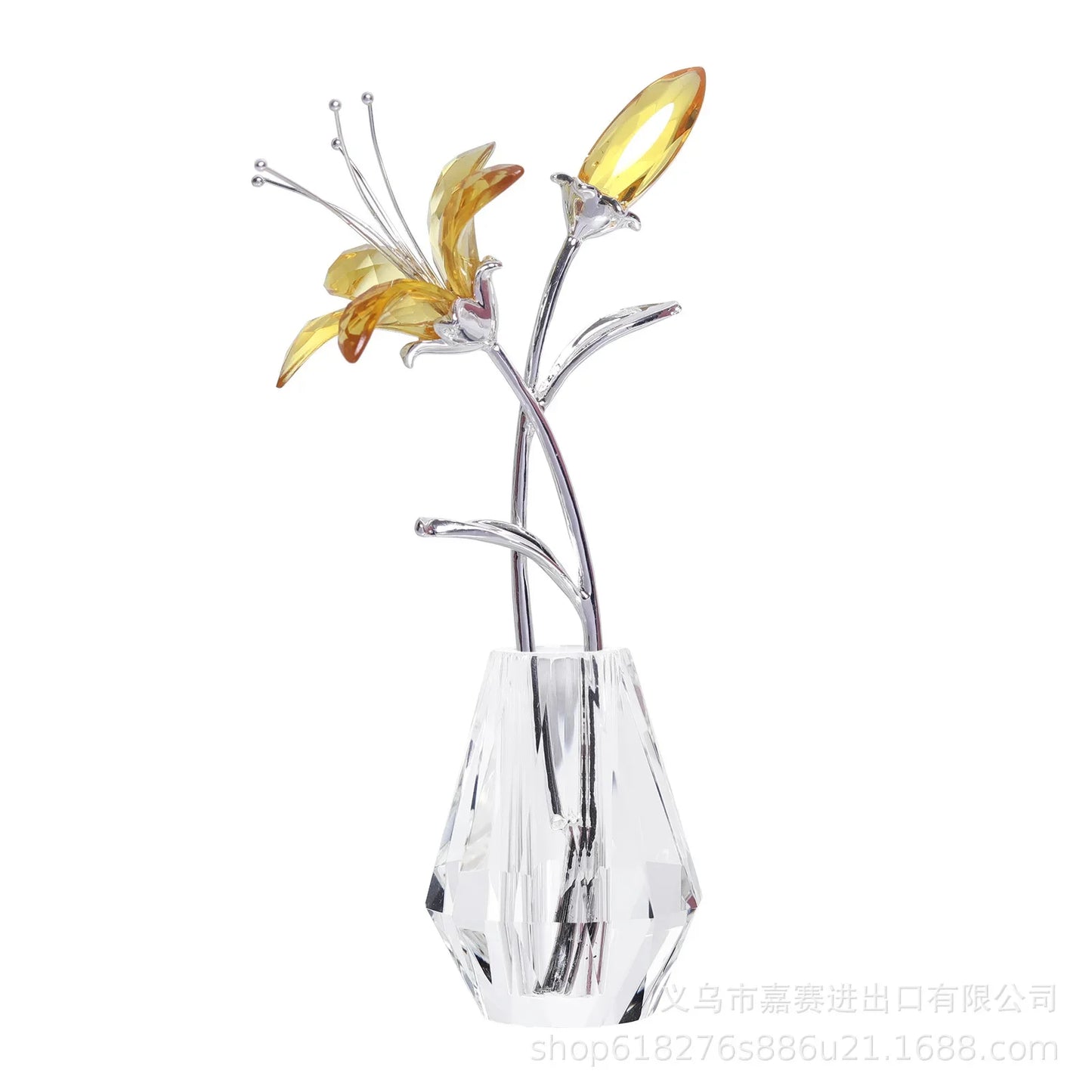 Crystal Lily Flower -beeldje met glazen vaas Handgemaakte paarse gelukkige bloemen verzamelbare trouwboeketten voor thuisfeestdecoratie