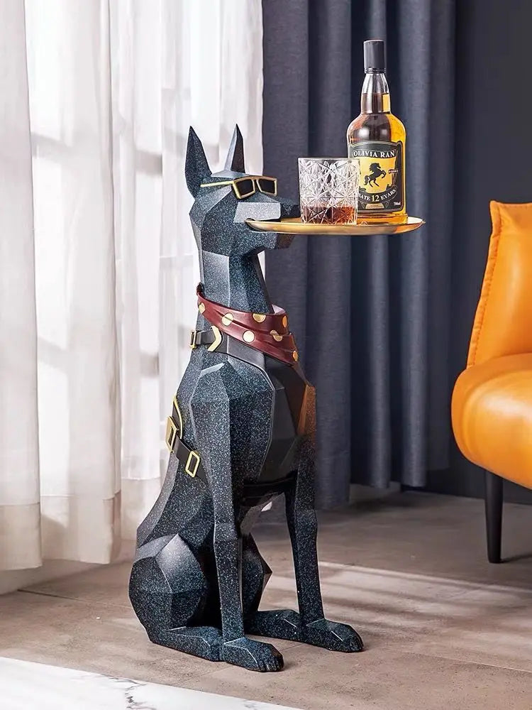 Home Decor Doberman Dog Sculpture Decoration Modern Style Living Room Large Floor Dog Statue Tray Storage Ornament Decoration