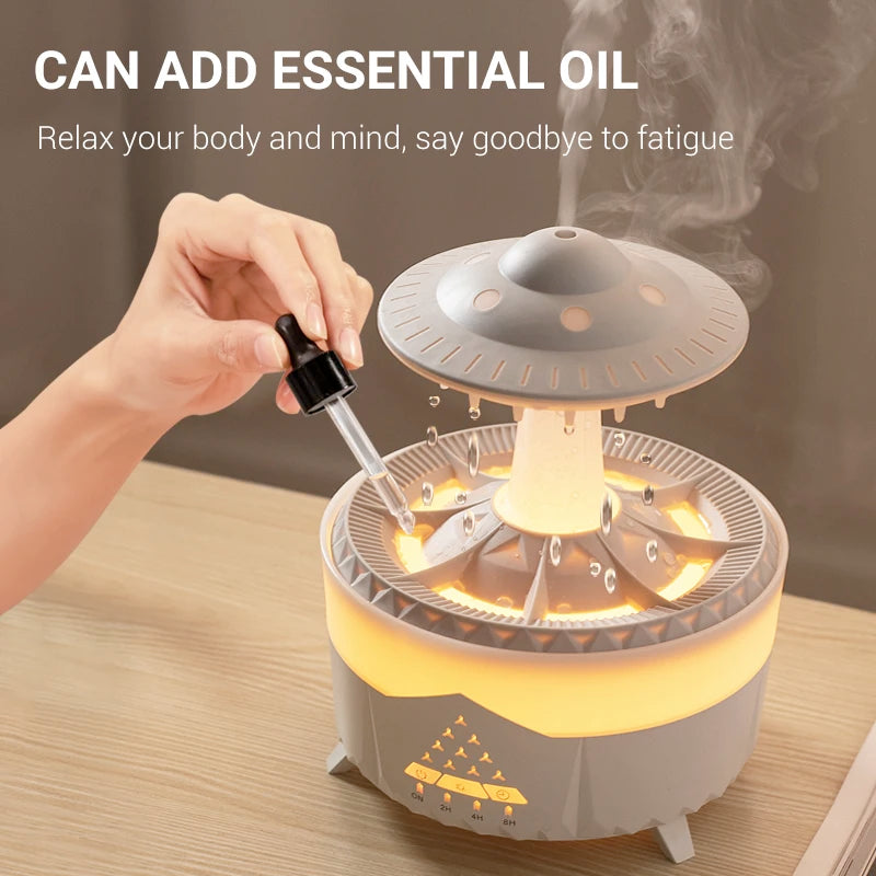 350ML Raindrop Air Humidifier Essential Oils Aroma Diffuser with 2/4/8H Timming Colorful Night Light Mushroom Cloud Humidifier