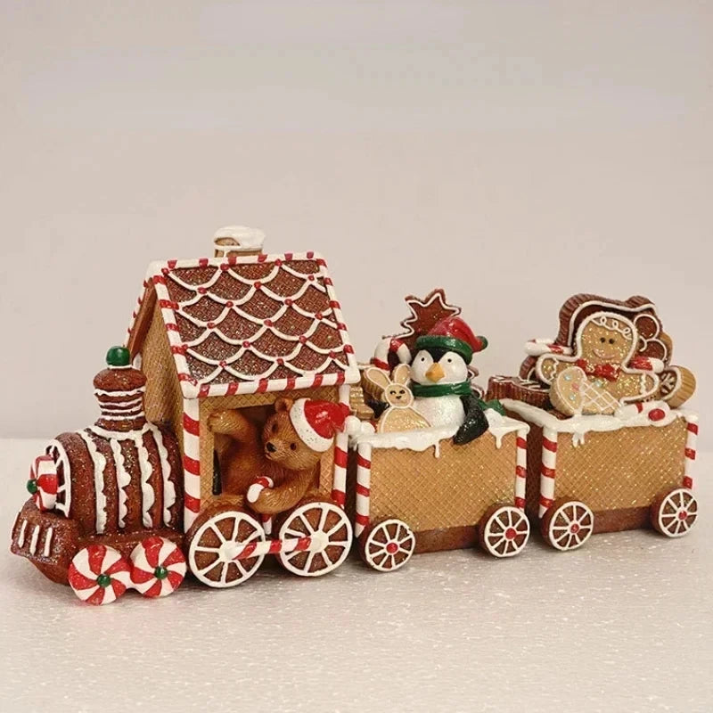 Christmas Figurines Resin Santa Claus Drive Car Train Gingerbread Man Christmas Toys New Year Gift Art Crafts Xmas Decoration