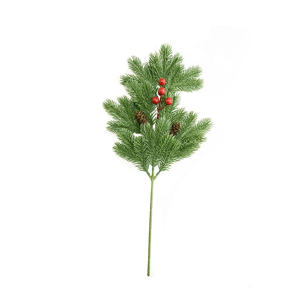 2pcs Realistic Pine Needle Branch Greenery Picks + Pinecone Red Berries Christmas Garland Sprig Wedding Wreath Home Decor 47cm