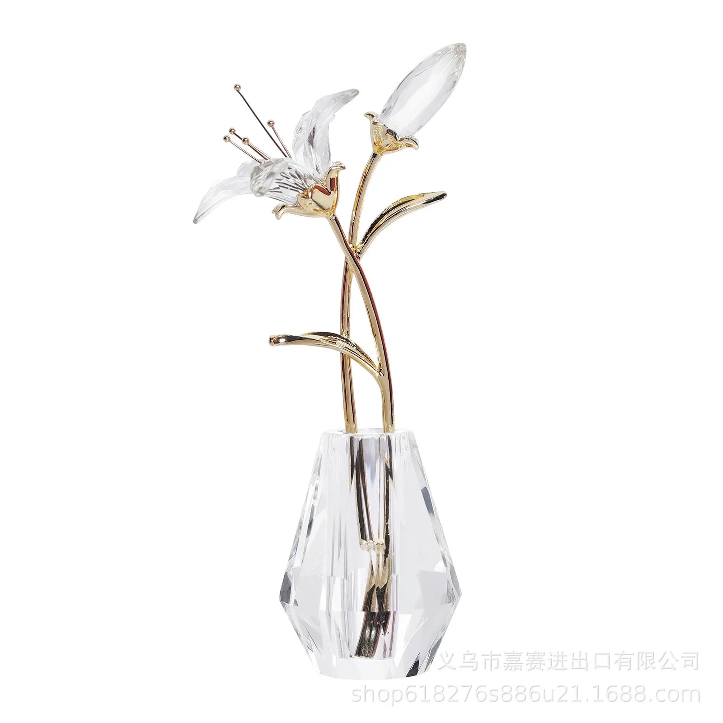Crystal Lily Flower Figurine With Glass Vase Handmade Purple Lucky Flowers Collectible Wedding Bouquets For Home Party Decor