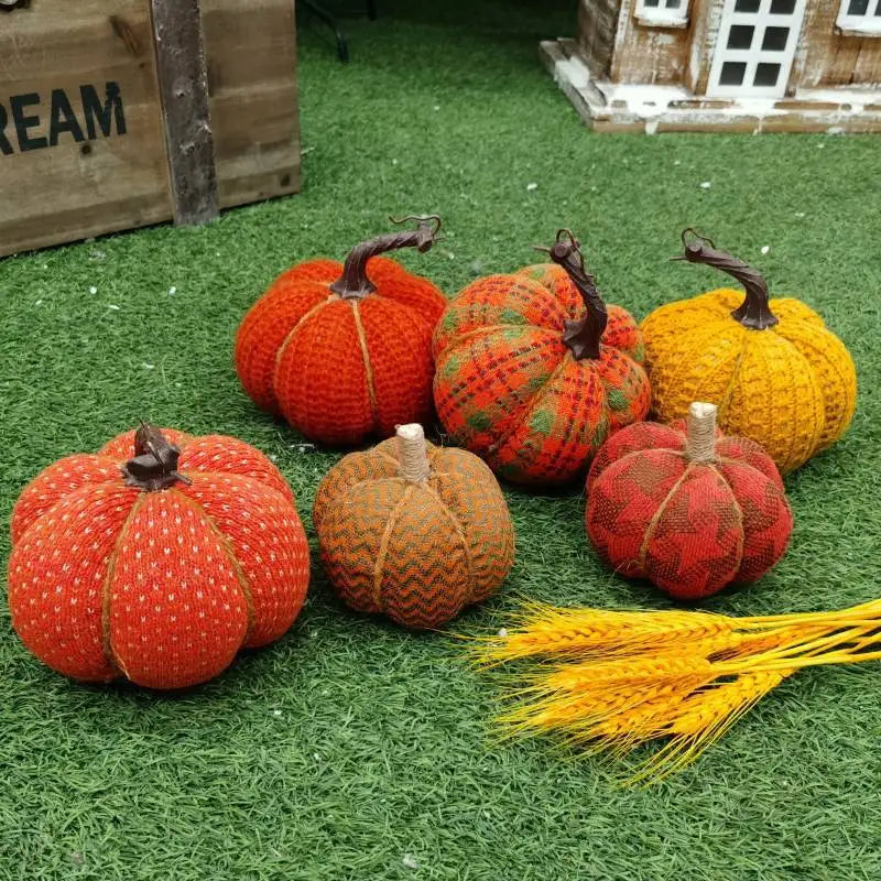 Autumn Knitted Pumpkin Ornament Cloth Pumpkin Home Craft Halloween Party Thanksgiving Day Party Decoration Pumpkin Photo Props