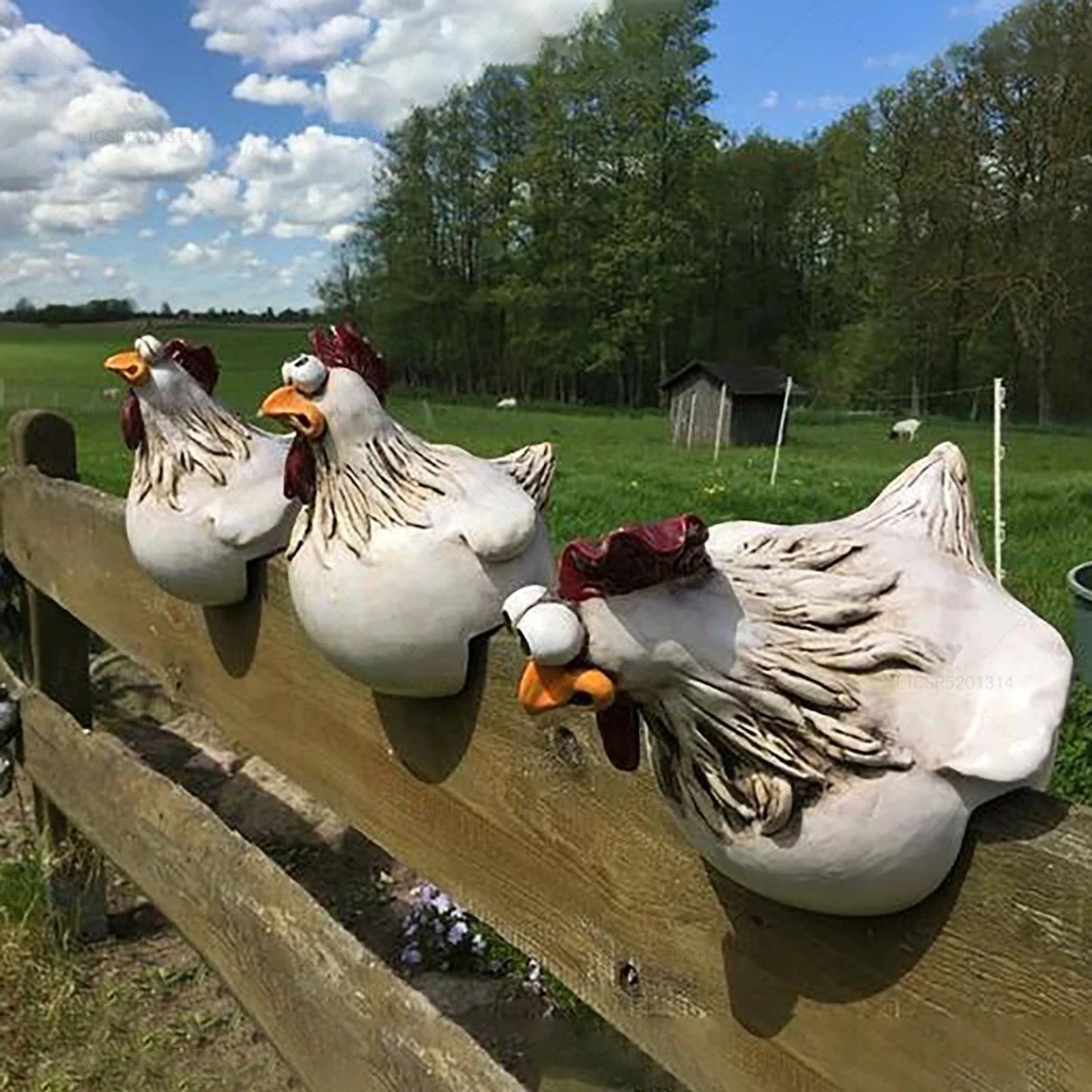 Grappige kippenhek decor beelden hars tuin boerderij kip kip kip sculpture kunst ambachtelijke binnenplaats huisverwarming huizendecoratie