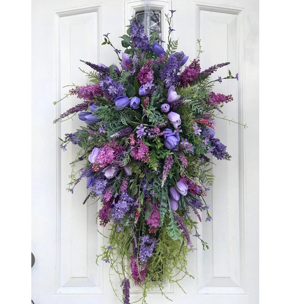 Spring Purple Tulip Wreath Lilac Tulip Hydrangea Colourful Spring/Summer Wreath Home Decoration