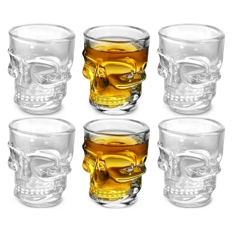 1/2pcs crânio tiro de cabeça de vidro copo criativo de cristal de cristal de cristal clem whisky vodka vodka beting para festas bar de halloween presentes