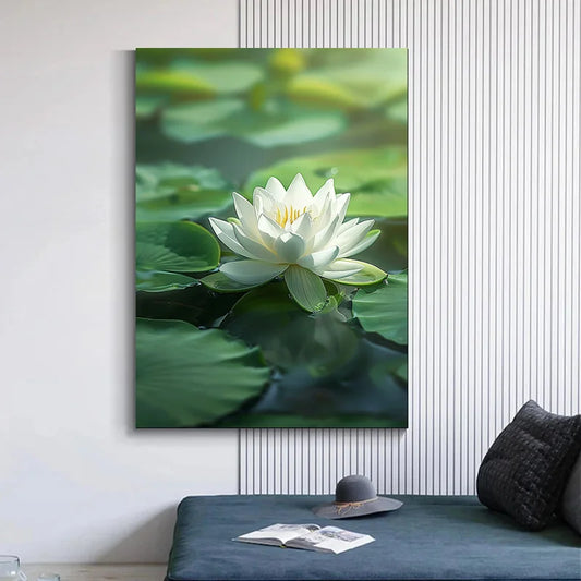 Pleaten van eendenkroevendecoratief schilderij voor slaapkamer decor witte lotus 1 stks decoratie slaapkamer canvas print vijver muurposters