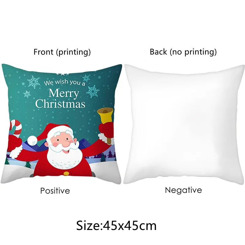 Merry Christmas Cartoon Santa Claus Penguin Deer Print Cushion Cover Home Living Room Sofa Decoration Pillow  45x45cm