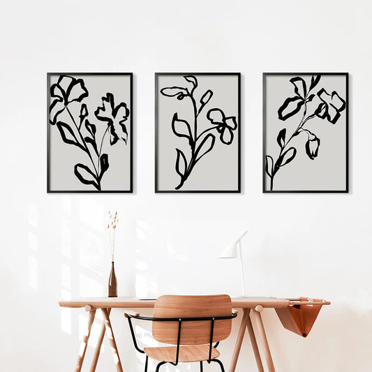 Schwarz -Weiß -abstrakte Blumen -Poster -Print -Leinwand Malerei moderne minimale Wandkunstbilder für Wohnzimmer Wohnkultur Cuadros