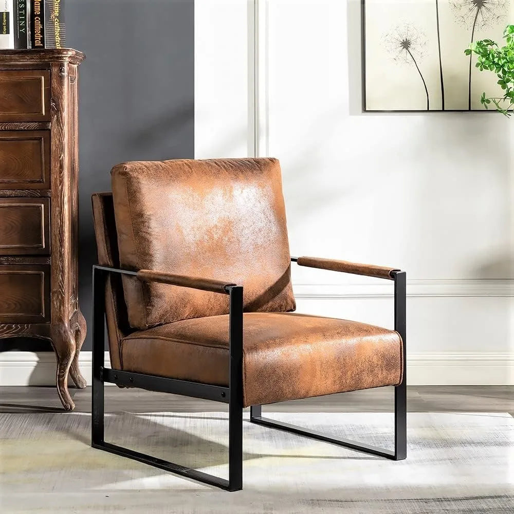 Furniture Direct Classic Mid Century Modern Accent Chair with Durable Square Metal Frame, Armchair for Living Room, Bedroom