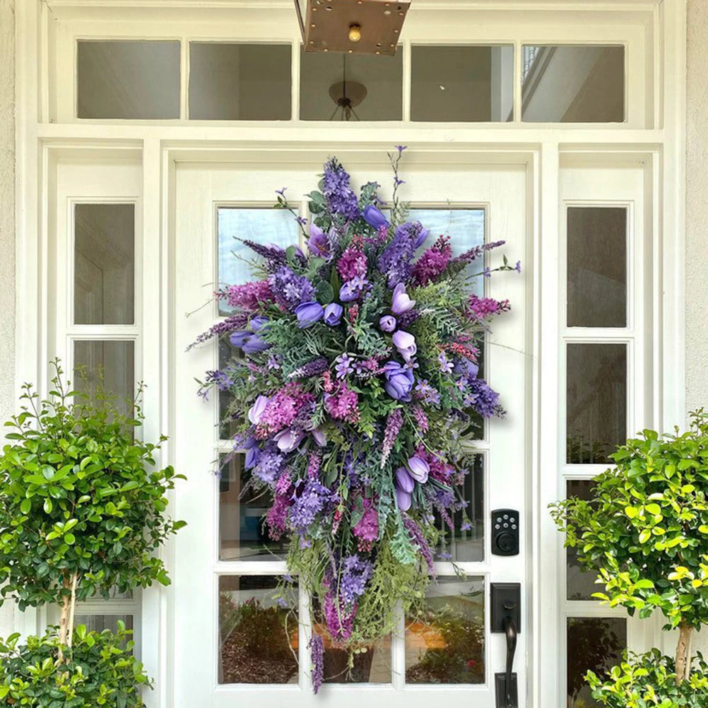 Spring Purple Tulip Wreath Lilac Tulip Hydrangea Colourful Spring/Summer Wreath Home Decoration