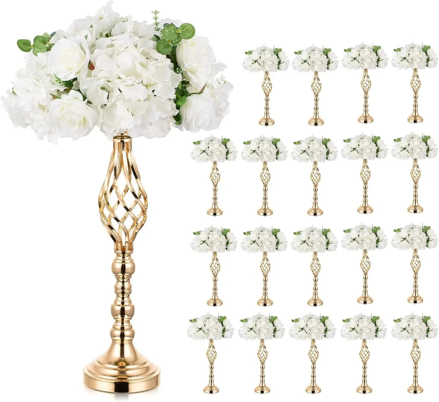 10 Pcs Metal Flower Arrangement Stand Wedding Flower Centerpieces Stand 20 Inch Tall Elegant Metal Flower Vase Gold Candelabra